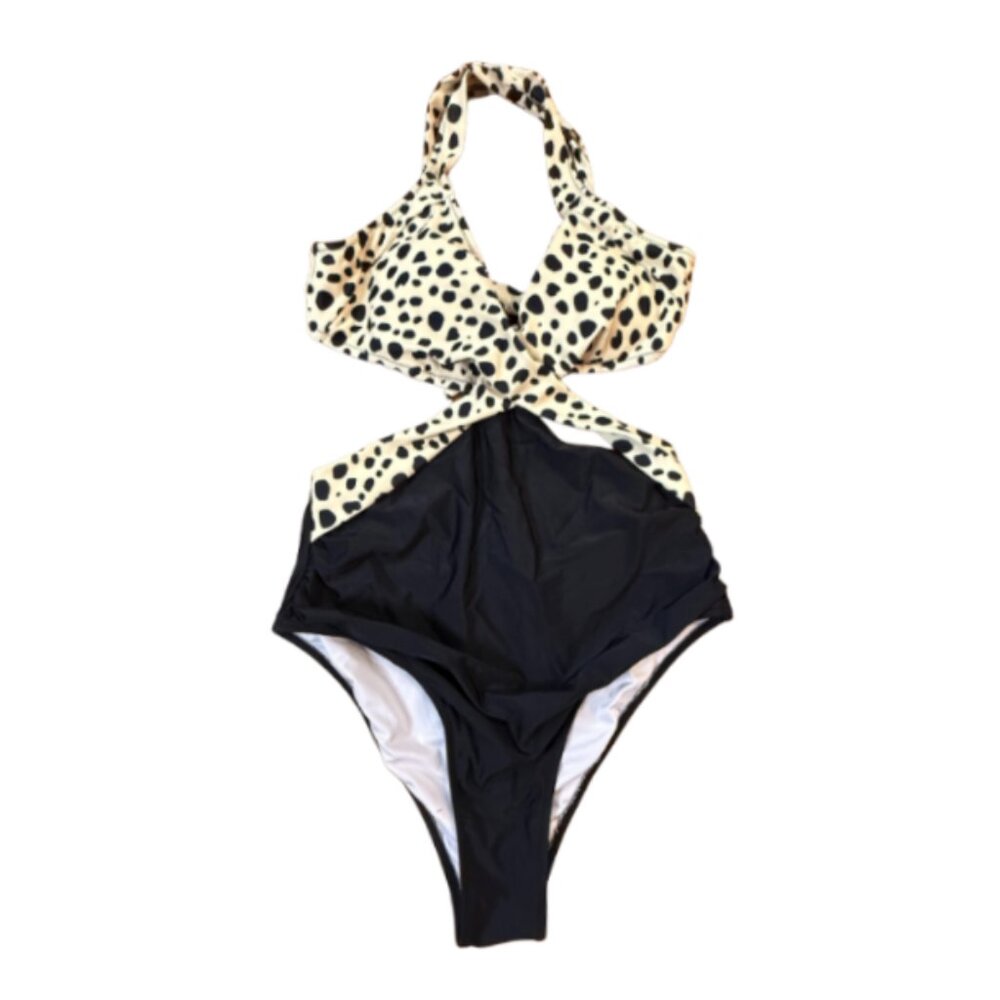 Leopard Print Cut-Out One-Piece Swimsuit | Women’s Large | Like New